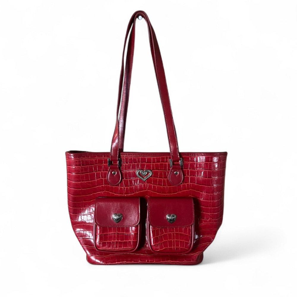 Vintage Brighton Red Croc Leather Tote Bag + Black Kiss Lock Coin Purse Set - Picture 2 of 13